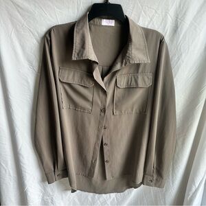 Pink Lily Taupe Button Down Shirt